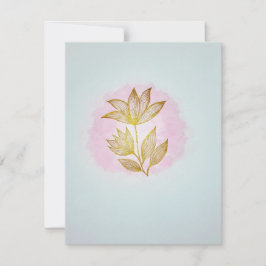 Cartão de Resposta Floral Dourada Rosa (RSVP)