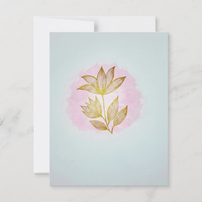 Cartão de Resposta Floral Dourada Rosa (RSVP) (Frente)