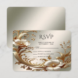 Cartão de Resposta Floral Dourado