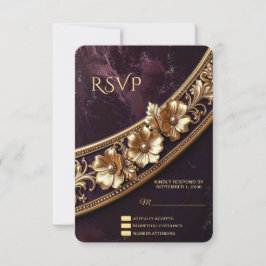 Cartão de Resposta Floral Dourado Ornamentado