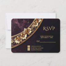 Cartão de Resposta Floral Dourado Ornamentado