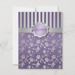 Cartão de Resposta Floral Listrado Roxo e Cinza