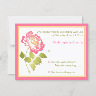 Cartão de Resposta Floral Peônia Rosa, Verde, Amar