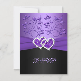 Cartão de Resposta Floral Preto Roxo Corações Unid