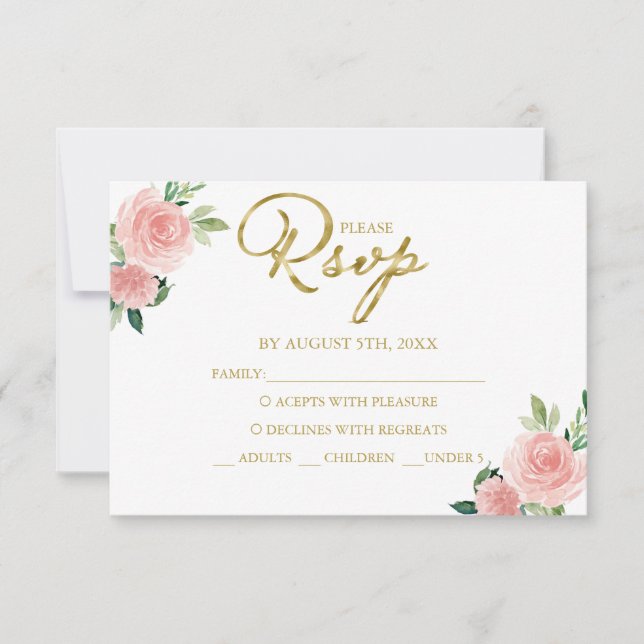 Cartão de Resposta Floral Quinceanera Blush (Frente)