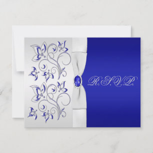 Cartão de Resposta Floral Real Azul e Prata
