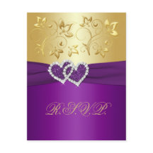 Cartão de Resposta Floral Roxo e Dourado