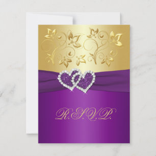 Cartão de Resposta Floral Roxo e Dourado