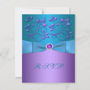 Cartão de Resposta Floral Roxo e Turquesa