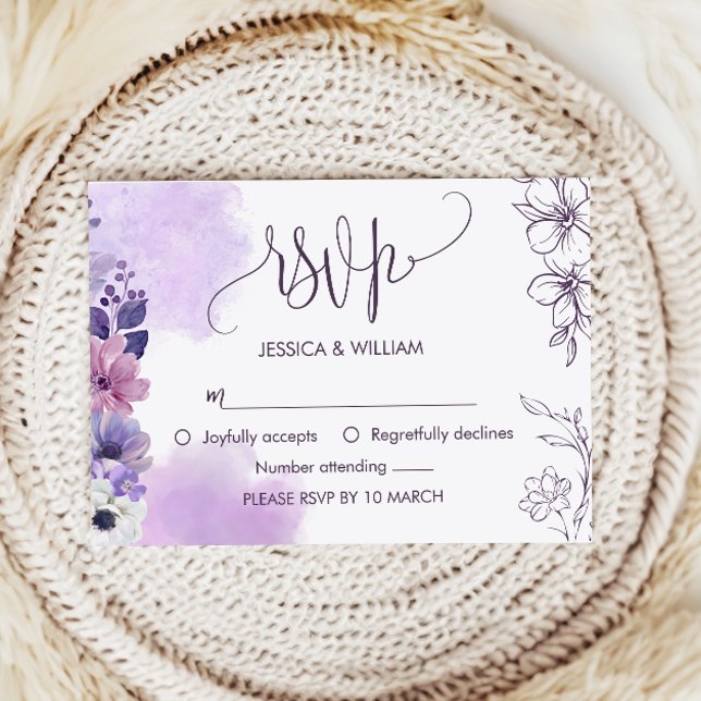 Cartão de Resposta Floral Roxo Suave (Criador carregado)