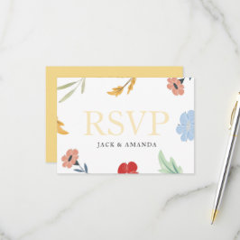 Cartão de Resposta Floral RSVP Colorida e Cheio