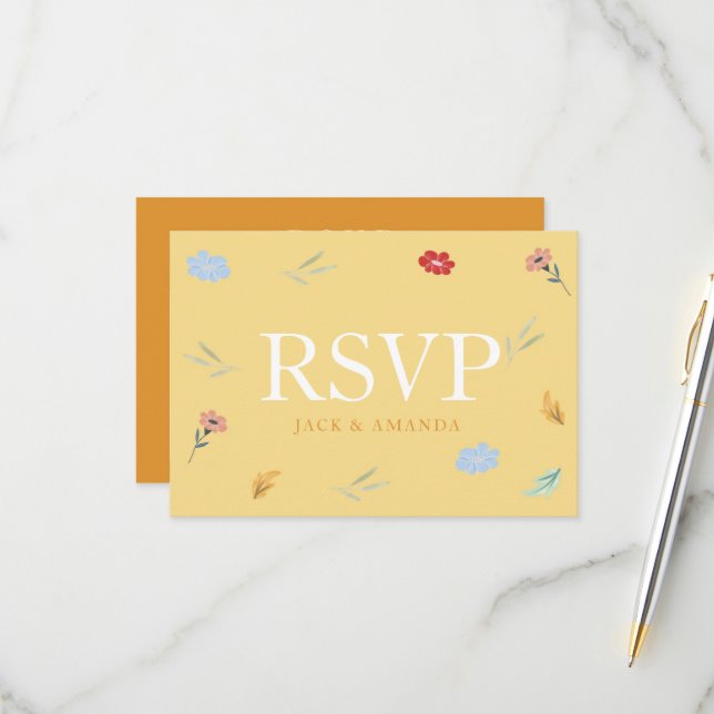Cartão de Resposta Floral RSVP Colorida e Cheio (Frente/Verso In Situ)