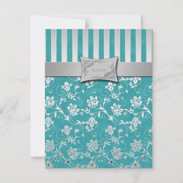 Cartão de Resposta Floral Turquesa e Prata (Frente)