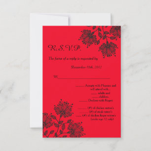 Cartão de Resposta Floral Vermelho e Preto 3.5x5 R