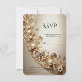 Cartão de Resposta Floreado Dourado Ornate