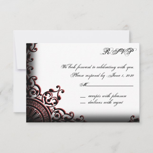 Cartão de Resposta Gótico Preto e Vermelho com Per (Frente)