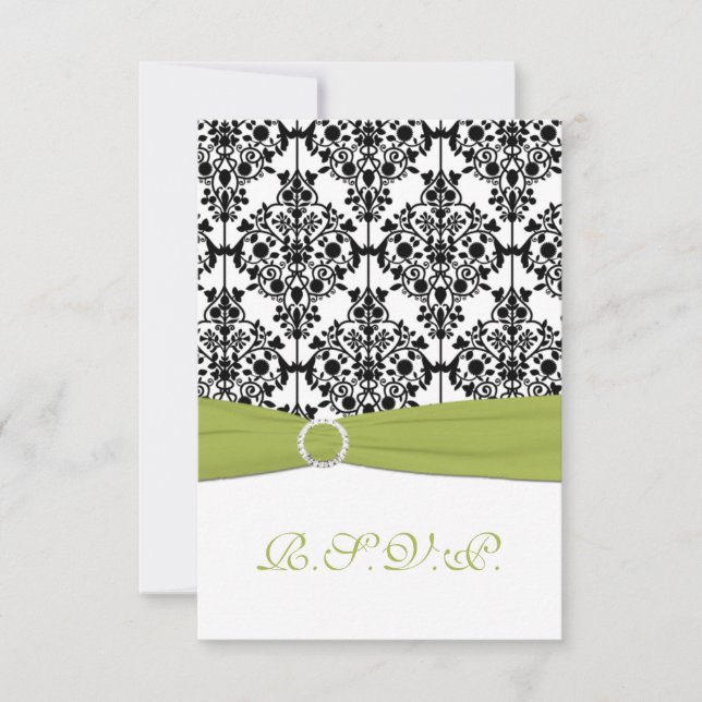 Cartão de Resposta Green, White e Black Damask III (Frente)