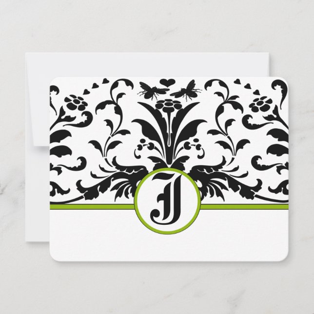 Cartão de Resposta Greenery Black Damask (Frente)
