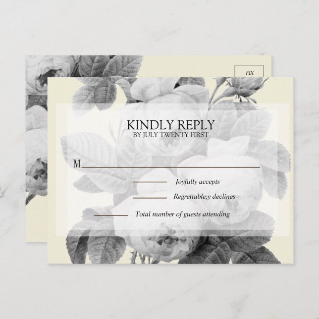 Cartão de Resposta Isabella Monocromático Rosas Vi (Frente/Verso)