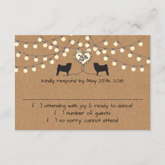 Cartão de Resposta Luzes de Festa Pug