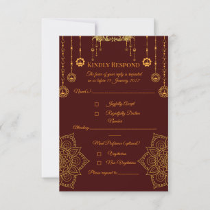 Cartão de Resposta Marrom Elegante & Dourado
