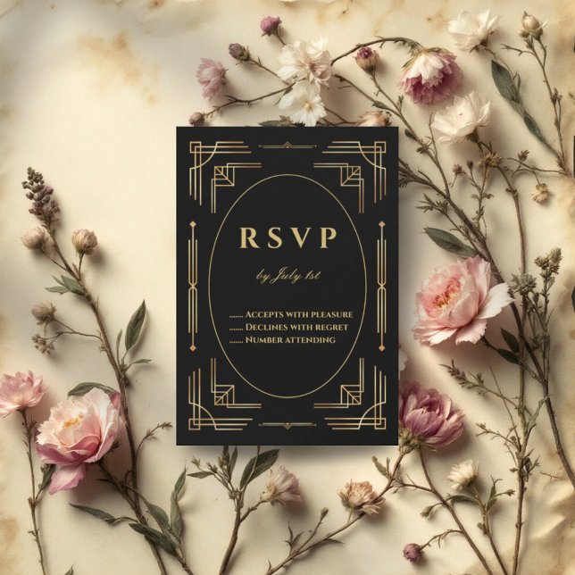 Cartão de Resposta Moderno Elegante de Arte Deco (Criador carregado)