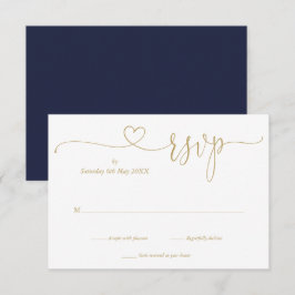 Cartão de Resposta Navy e Dourado Elegante com Cor