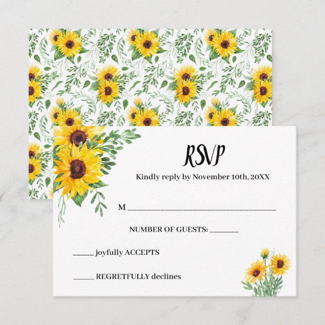 Cartão de Resposta Nupcial RSVP RSVP Sunflower Gre (Frente/Verso)