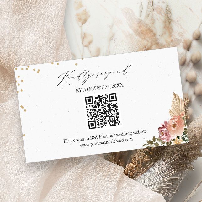 Cartão de Resposta Online QR para Casamento Floral (Criador carregado)