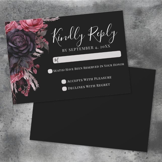 Cartão de Resposta para Casamento Black Red Gothic (Black Red Gothic Wedding RSVP Card )