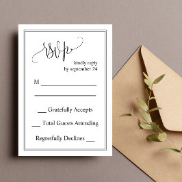 Cartão de Resposta para Casamento Black & White Cl