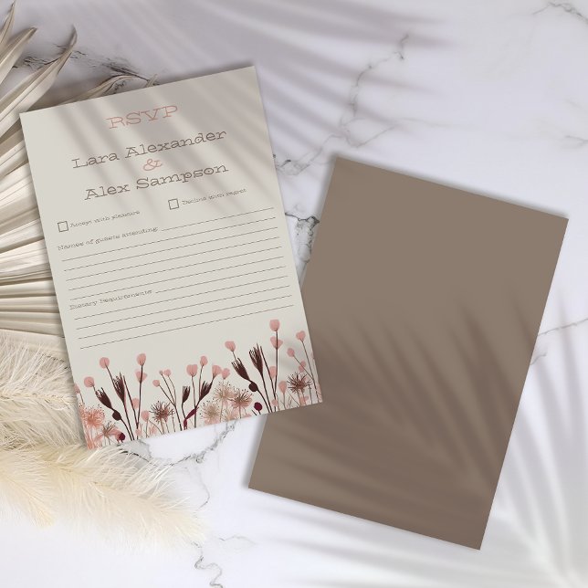 Cartão de Resposta para Casamento Boho com Flores  (Criador carregado)