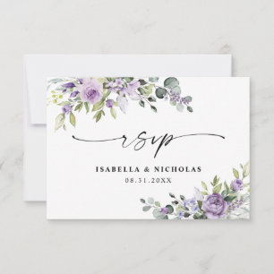 Cartão de Resposta para Casamento com Flores Viole