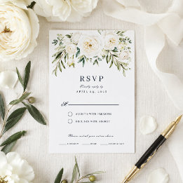 Cartão de Resposta para Casamento com Rosas Branca