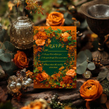 Cartão de Resposta para Casamento Floral de Outono