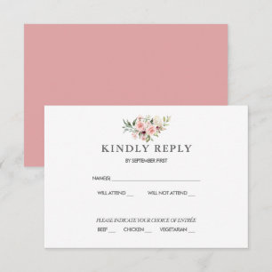 Cartão de Resposta para Casamento Floral Rosado