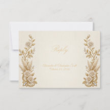 Cartão de Resposta para Casamento Ivory Gold Elega