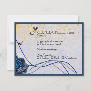 Cartão de Resposta para Casamento Navy Silver Gold