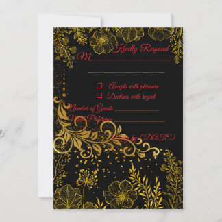 Cartão de Resposta para Casamento Preto e Dourado