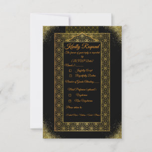 Cartão de Resposta para Casamento Preto e Dourado