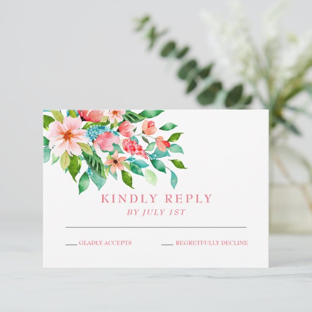 Cartão de resposta para casamento tropical (Em pé/Frente)