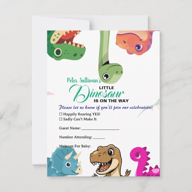 Cartão de Resposta para Chá de Bebê Dinossauro Con (Frente)