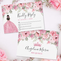 Cartão de Resposta para Quinze Anos Rosa Floral Bl