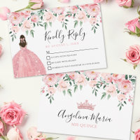 Cartão de Resposta para Quinze Anos Rosa Floral Bl