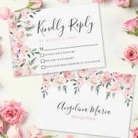 Cartão de Resposta para Quinze Anos Rosa Floral Bl