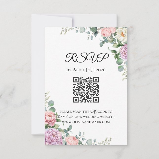 Cartão de Resposta Peônia & Eucalipto em Aquarela  (Frente)