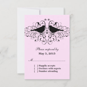 Cartão de Resposta Pink Love Bird Swirings