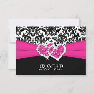 Cartão de Resposta Preto, Branco, Damasco Rosa & C