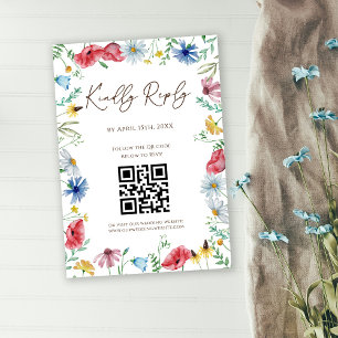 Cartão de Resposta QR Code Casamento Boho Flores S