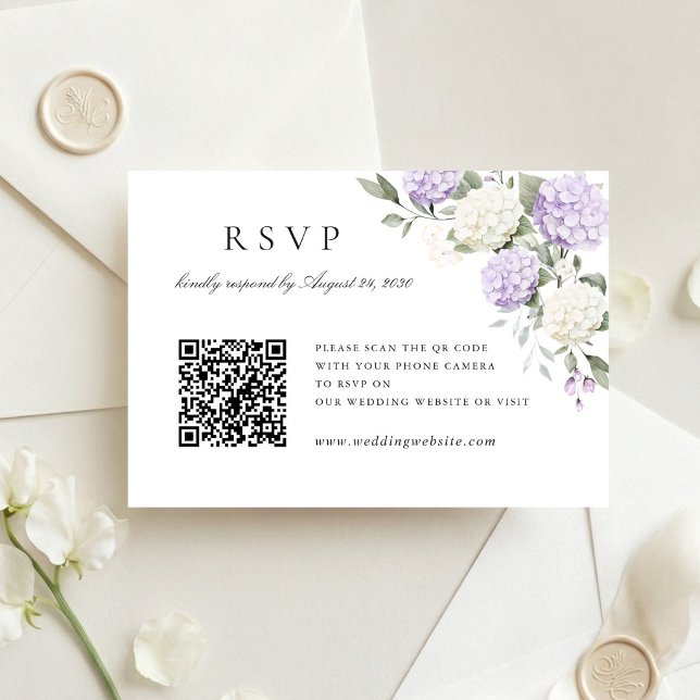 Cartão de Resposta QR Code de Casamento com Hortên (Criador carregado)